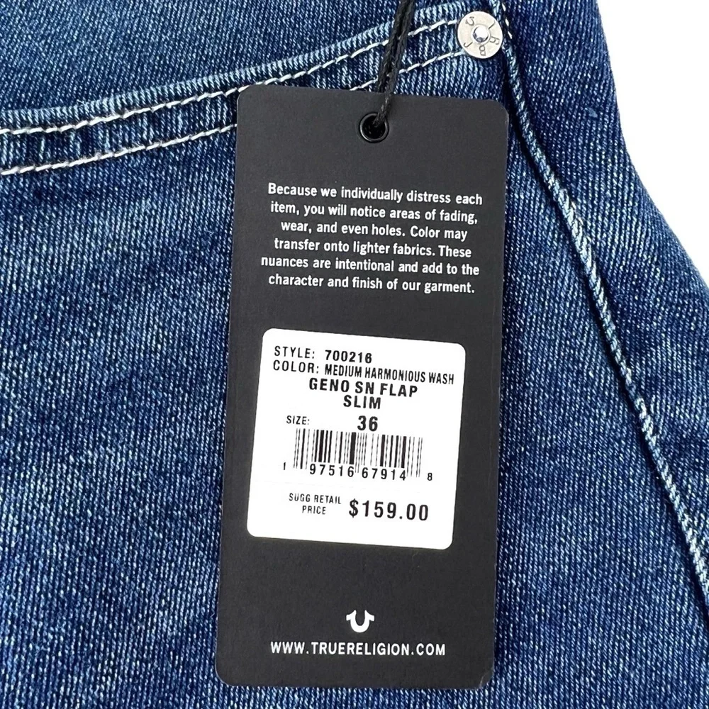 True Religion Geno Relaxed Slim Fit Medium Wash Men’s 36W X 32L Flap Pockets NWT